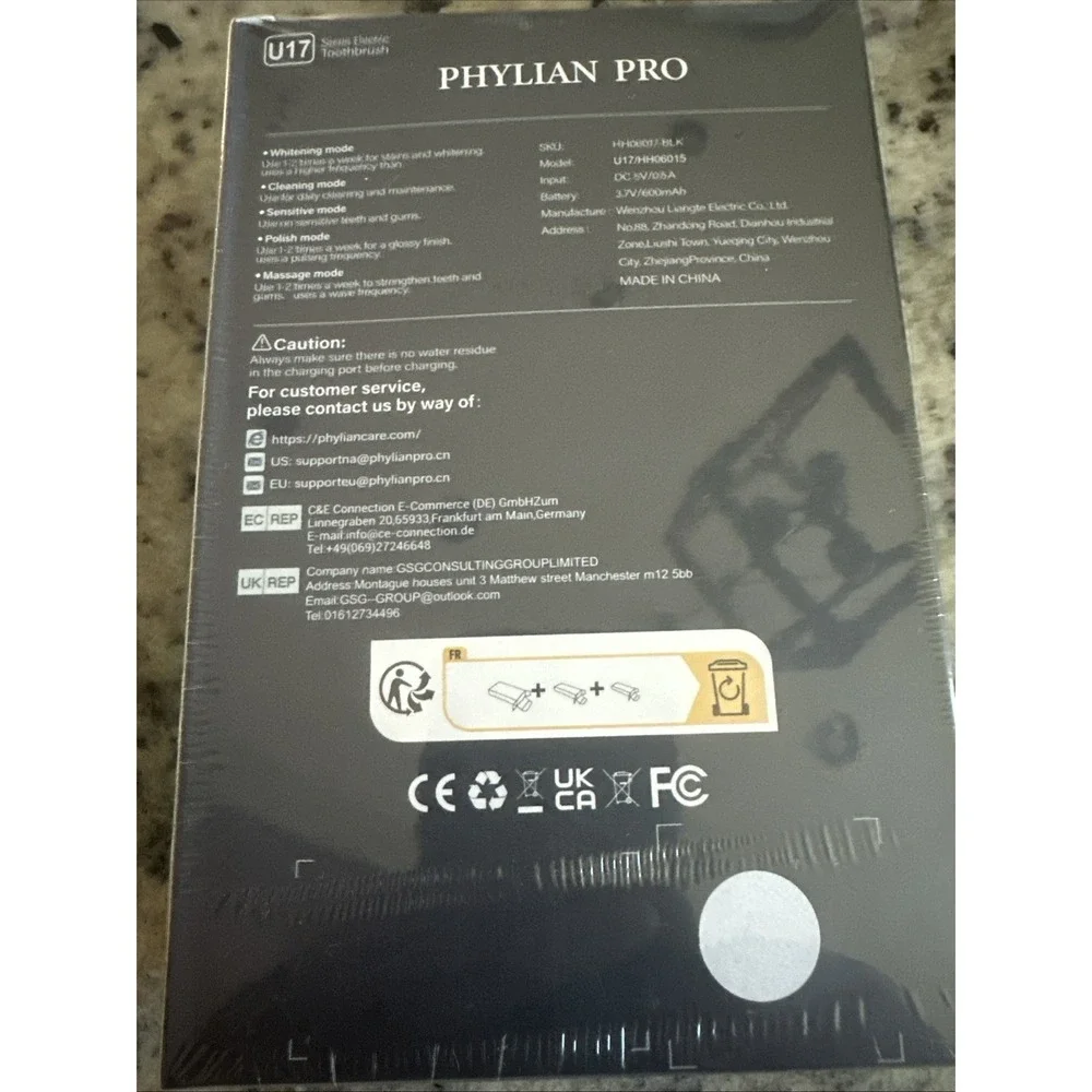 Phylian Pro U17 series Sonic Electric Toothbrush Rechargeable 5 brushing modes.